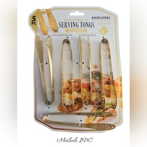 Serving Tongs Gold Plated Stainless Steel 5 Pieces